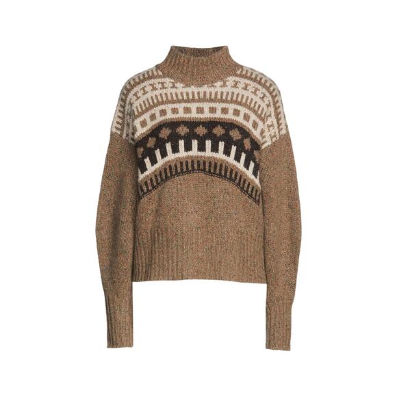 Autumn Cashmere Sweaters - Autumn Cashmere 'Fair Isle' Brown Cashmere Cashmere Turtleneck Sweater Size XS